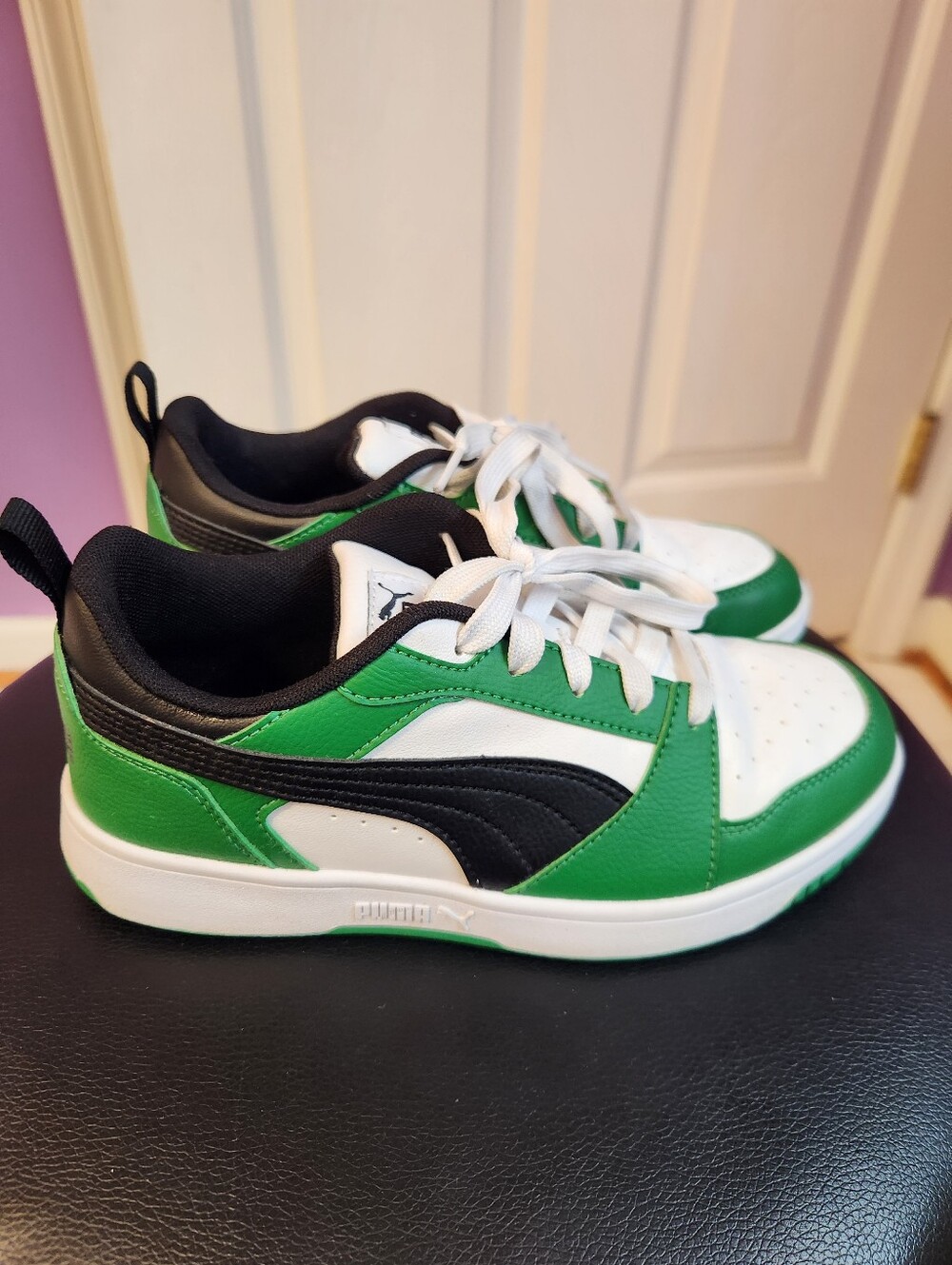 Puma Kids Green, White & Black Low-Top Sneakers